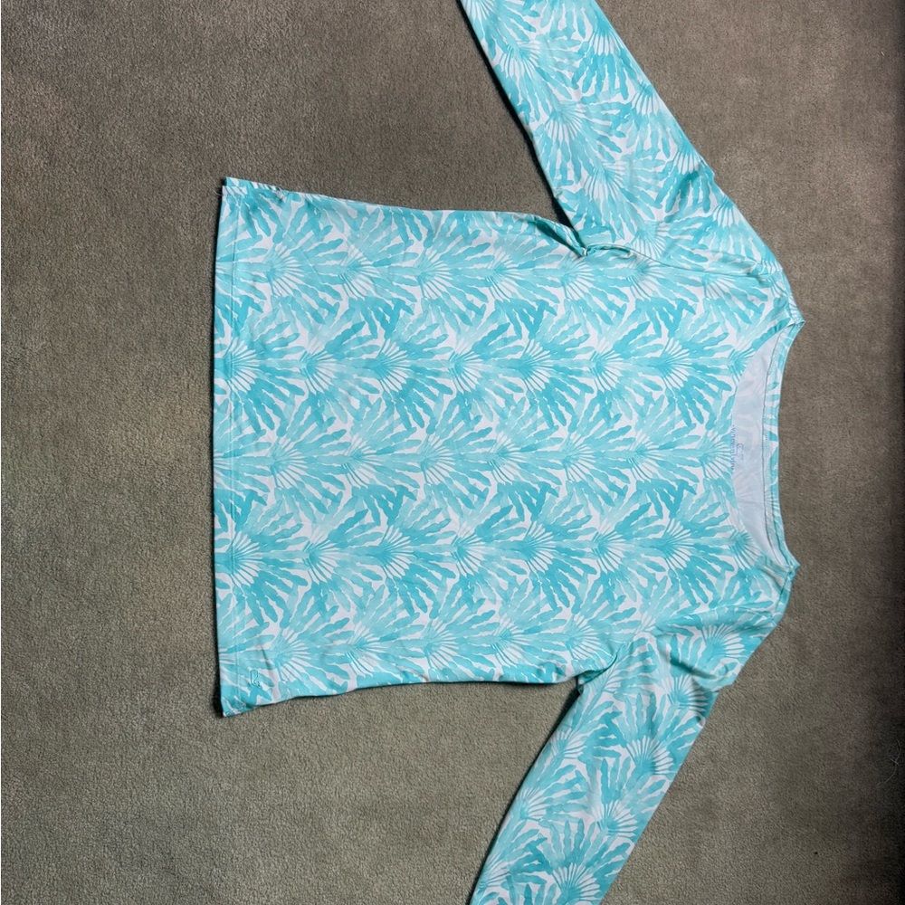 Vineyard Vines Light Blue Palm Print Long Sleeve Tee